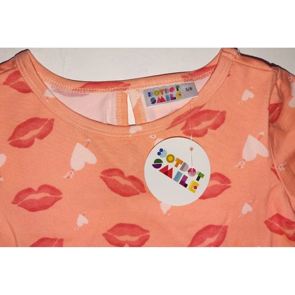 Dot Smile Girls Sz 5 6 Orange‎ Lip Kiss Hearts Flapper Dress Short Sleeve NWT